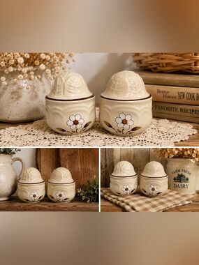 1980s Stoneware Daisy Salt Pepper Shakers Cottagecore‎ Country Kitchen Decor